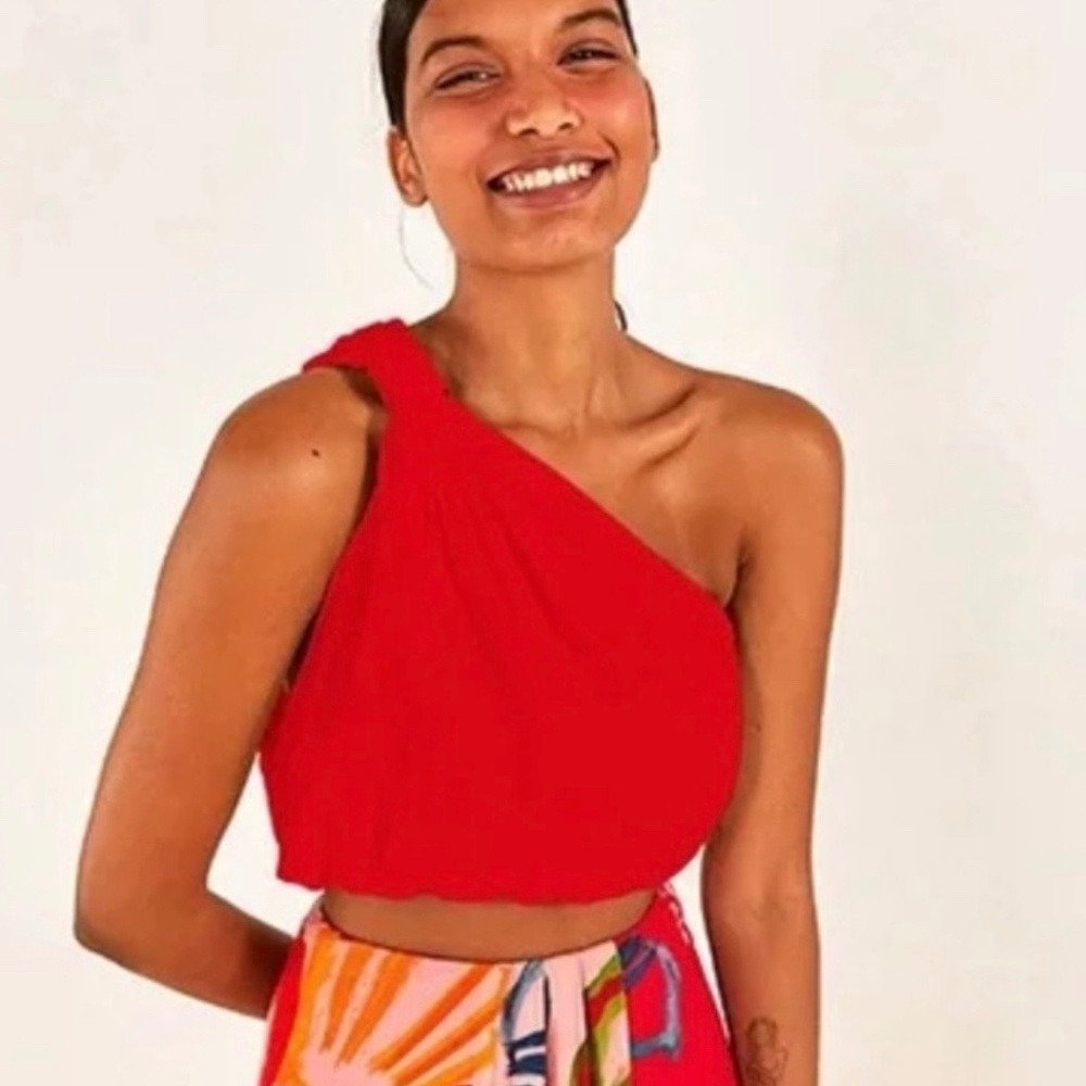 FARM Rio One-Shoulder Red Crop Top